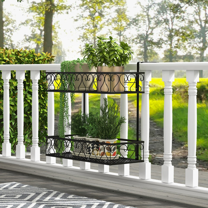 Portavasi a 2 livelli con ganci regolabili da 5,5-12,5cm, Contenitore per piante in vaso in metallo per patio-Scaffali per piante