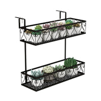 Portavasi a 2 livelli con ganci regolabili da 5,5-12,5cm, Contenitore per piante in vaso in metallo per patio-Scaffali per piante