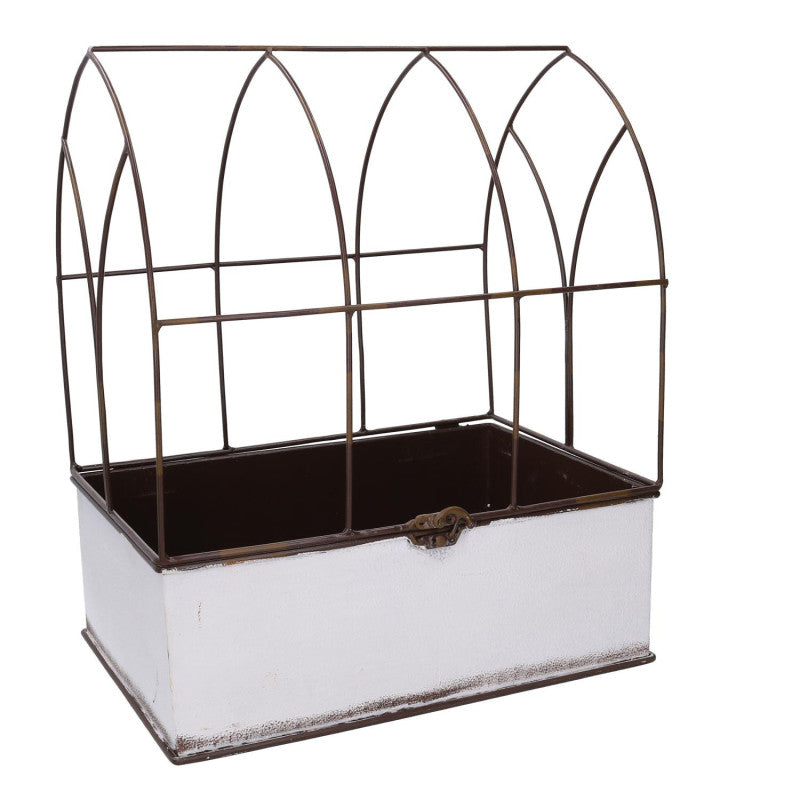 Portavaso metallo 1-2 gabbia bianco rettangolare cm 36x25h13/44