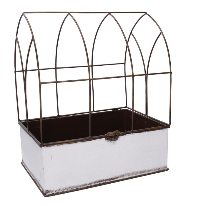 Portavaso metallo 1-2 gabbia bianco rettangolare cm 36x25h13/44