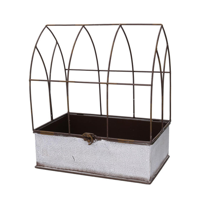 Portavaso metallo 1-2 gabbia bianco rettangolare cm 36x25h13/44