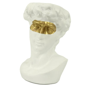 Portavaso resina busto bianco oro cm 17x15h24