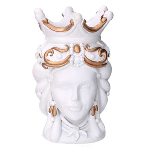 Portavaso resina busto regina bianco cm 14x14,5h26