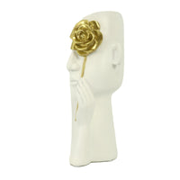 Portavaso resina viso bianco fiore oro cm 13x13h27