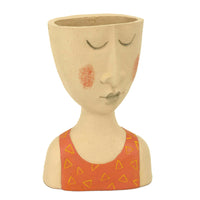 Portavaso resina viso corallo crema cm 15x10h27