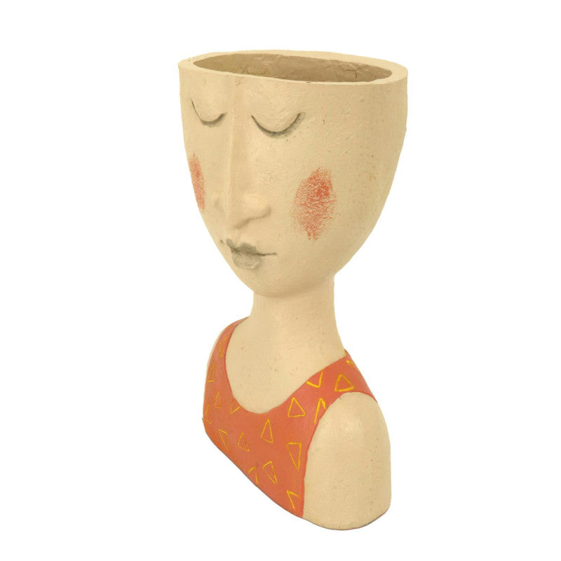 Portavaso resina viso corallo crema cm 15x10h27