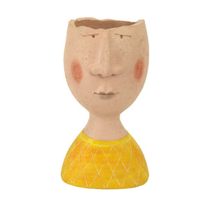 Portavaso resina viso giallo crema cm 18x12h32