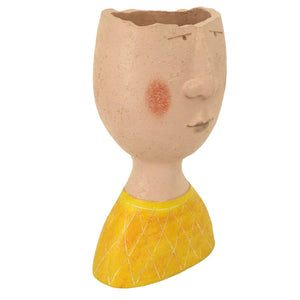 Portavaso resina viso giallo crema cm 18x12h32