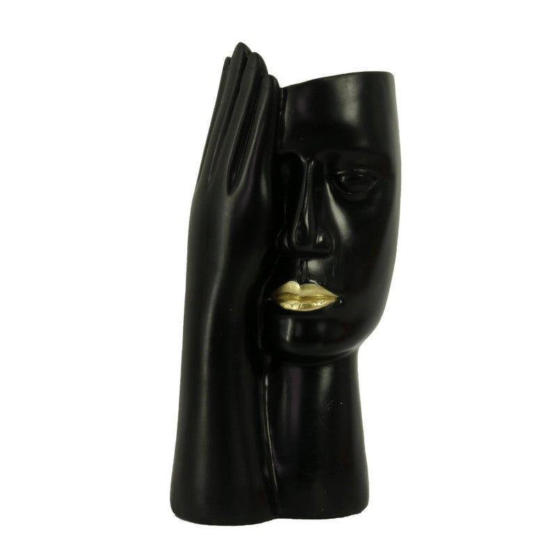 Portavaso resina viso nero cm 15x12h29