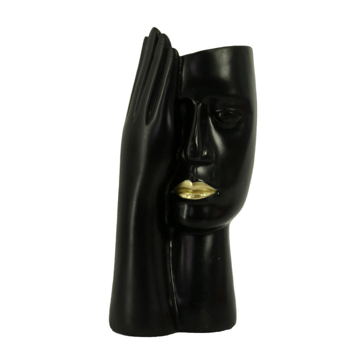 Portavaso resina viso nero cm 15x12h29