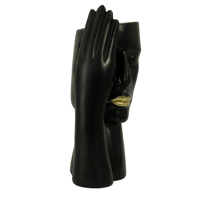 Portavaso resina viso nero cm 15x12h29