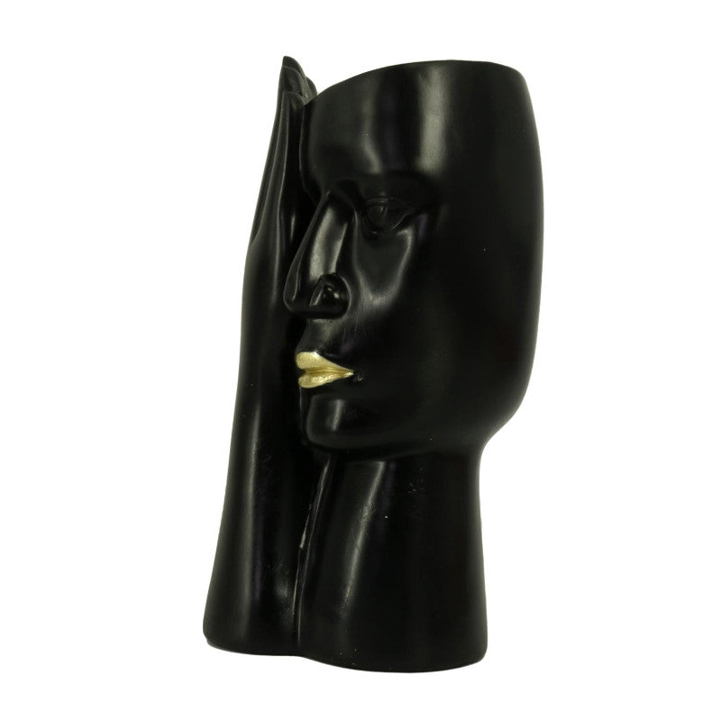 Portavaso resina viso nero cm 15x12h29