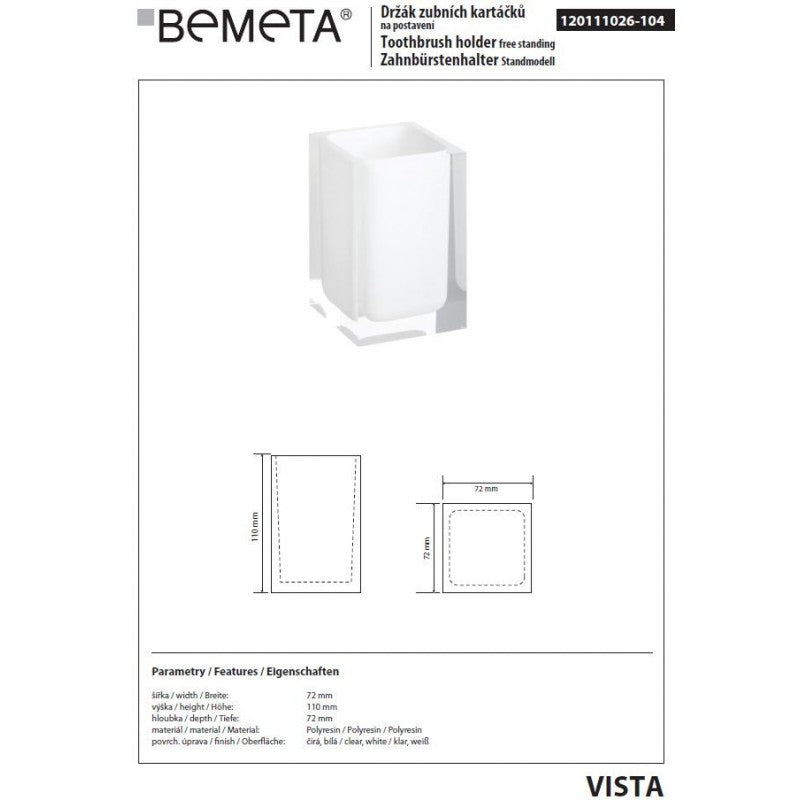 VISTA Portaspazzolino da Banco in Resina Bianca 11 x7,2 x7,2 cm