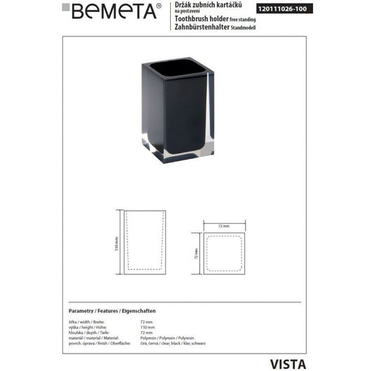 Portaspazzolino da Banco VISTA in Resina Nera 11 x7,2 x7,2 cm