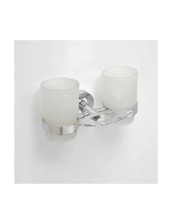 Portaspazzolino in ottone cromato + 2 bicchieri 19x9,5x12,5cm