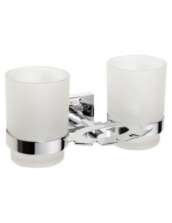 Portaspazzolino in ottone cromato con bicchieri in vetro BETA 19x9,5x12,5cm