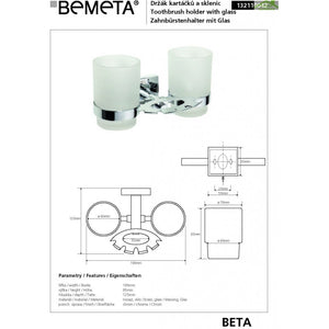 Portaspazzolino in ottone cromato con bicchieri in vetro BETA 19x9,5x12,5cm