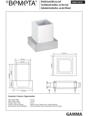 Portaspazzolino da parete GAMMA in ottone cromato bianco opaco