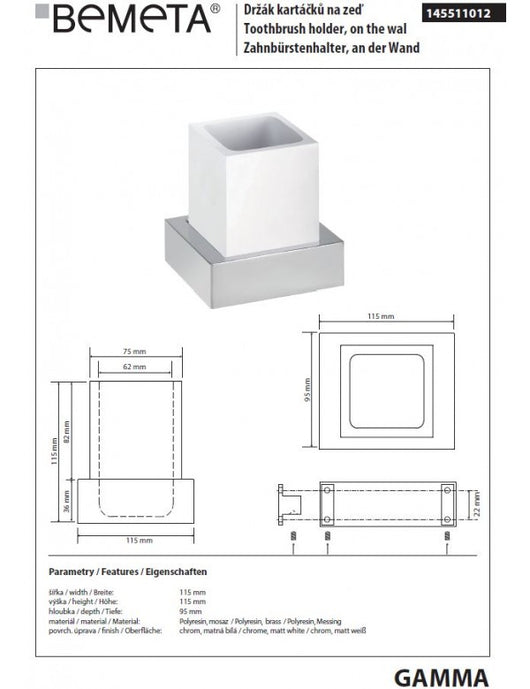 Portaspazzolino da parete GAMMA in ottone cromato bianco opaco