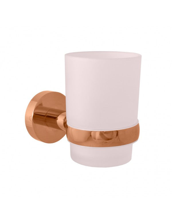 Portaspazzolino COLORADO in ottone oro rosa spazzolato e vetro