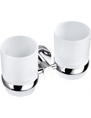 Portaspazzolino doppio COLORADO in vetro e ottone cromato