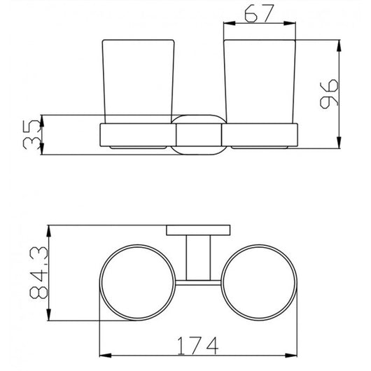 Portaspazzolino doppio YUKON in ottone cromato e vetro