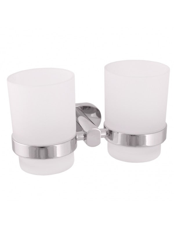 Portaspazzolino doppio YUKON in ottone cromato e vetro