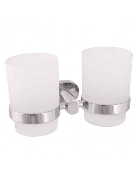 Portaspazzolino doppio YUKON in ottone cromato e vetro