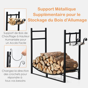 Portalegna interno con 2 ganci estraibili per legna da ardere 84 x 33 x 76 cm portata 50 kg telaio in ferro 20_0006380