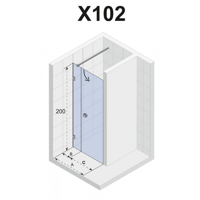 Porta doccia a battente dritta con cerniere cromate SCANDIC NXT 102 RIHO 100x200 cm