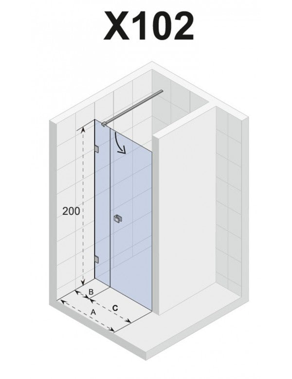 Porta doccia a battente diritta nera SCANDIC NXT 102 RIHO 100x200 cm