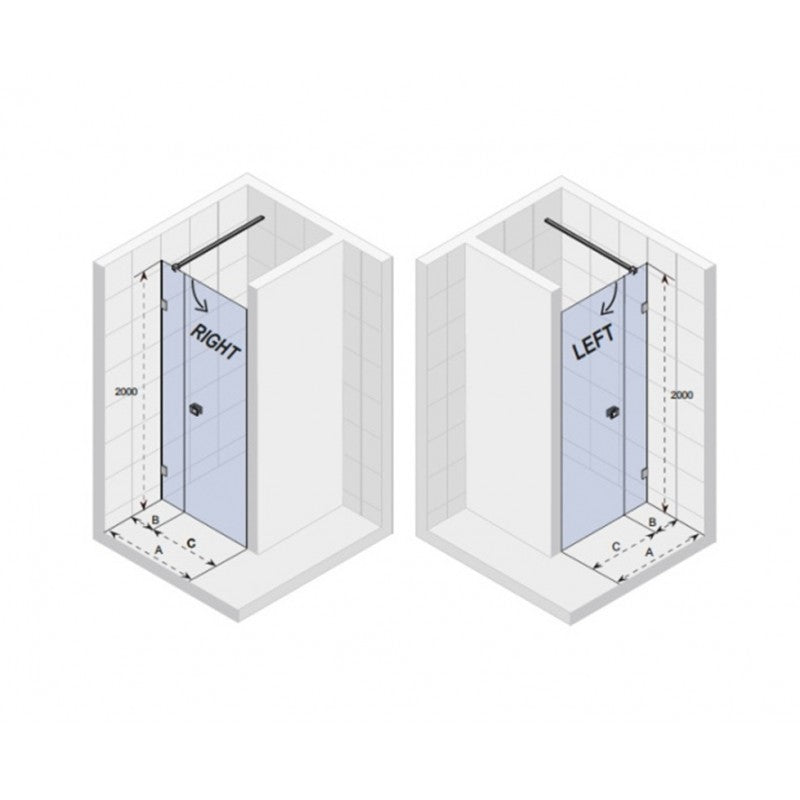 Porta doccia a battente a sinistra con cerniere cromate SCANDIC NXT 102 RIHO 140x200 cm