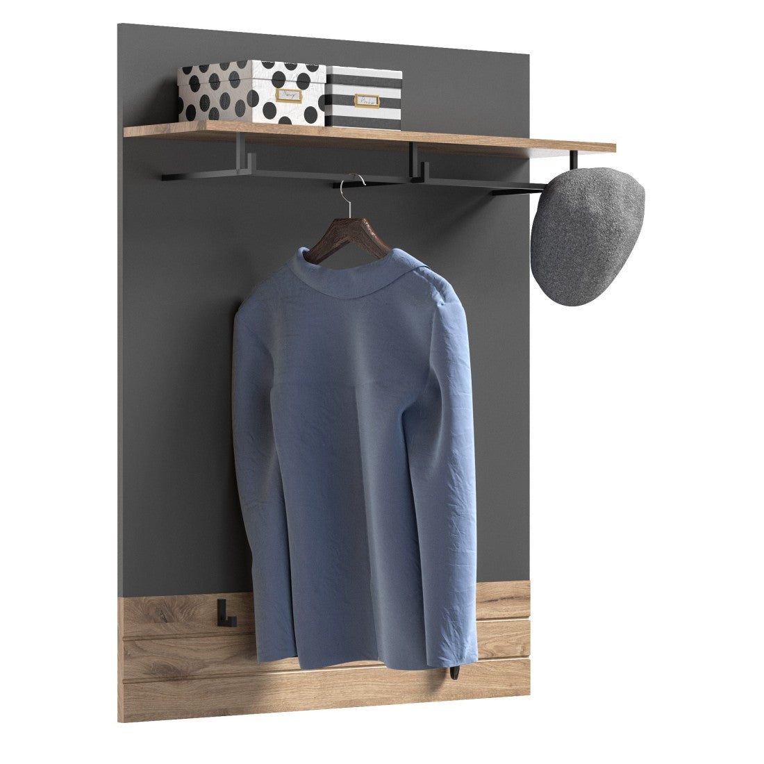 Porta abiti con mensola - Grigio antracite e rovere chiaro - SELMA