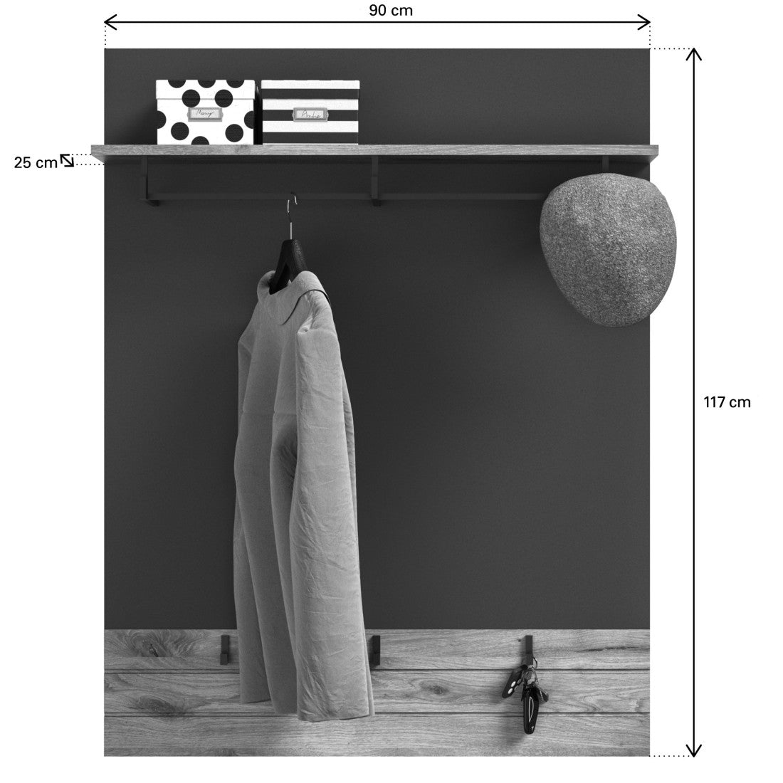 Porta abiti con mensola - Grigio antracite e rovere chiaro - SELMA