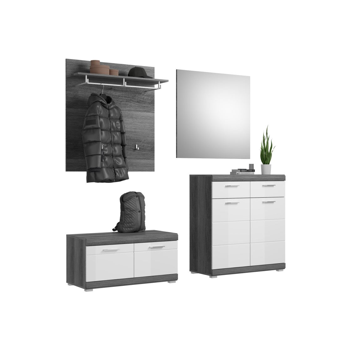 Set d''ingresso SCOTT – Mobili con specchio, credenza e appendiabiti