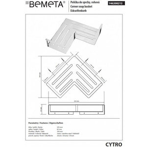 Supporto angolare per doccia a parete CYTRO 33,5x25x 6,5 cm
