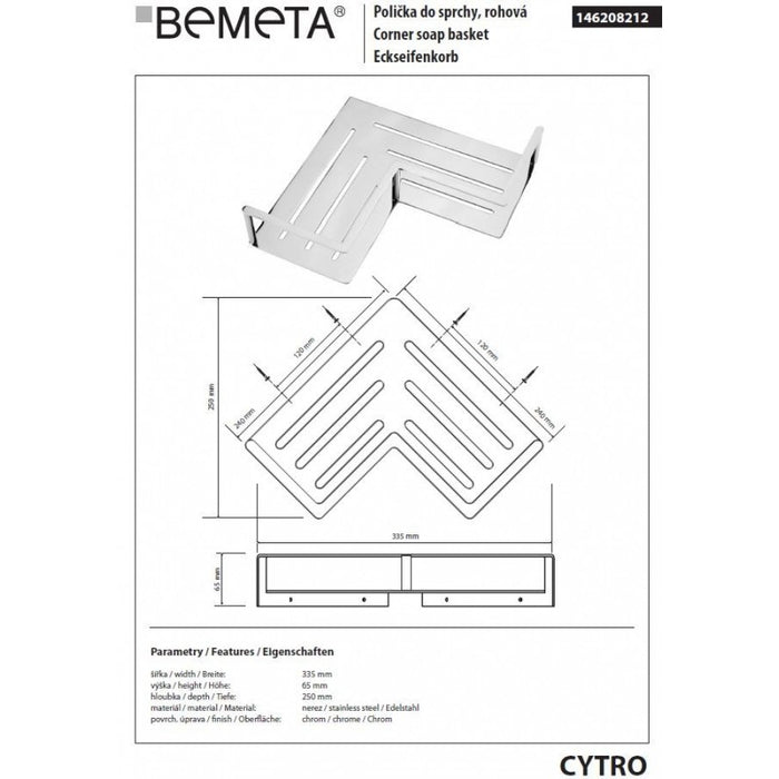 Supporto angolare per doccia a parete CYTRO 33,5x25x 6,5 cm