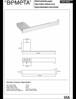 Porta carta igienica VIA ottone cromato 17,9 x2,8 x5,9 cm