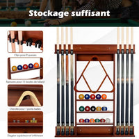 Portastecche da biliardo a parete 8 stecche e scanalature 3 livelli 15 supporti per palline 1 supporto per palline triangolari in legno per club 20_0007365