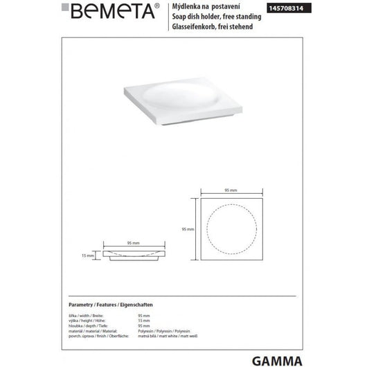 Portasapone da tavolo quadrato GAMMA in resina bianca opaca 9,5 x9,5 x1,5 cm