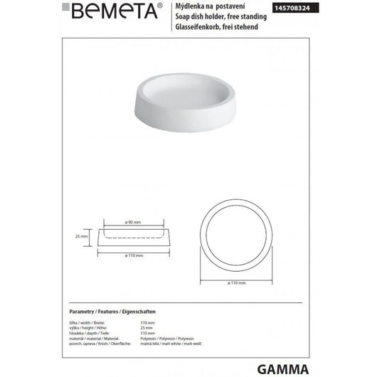 GAMMA Portasapone Rotondo da Tavolo in Resina Bianco Opaco 11 x11 x2,5 cm