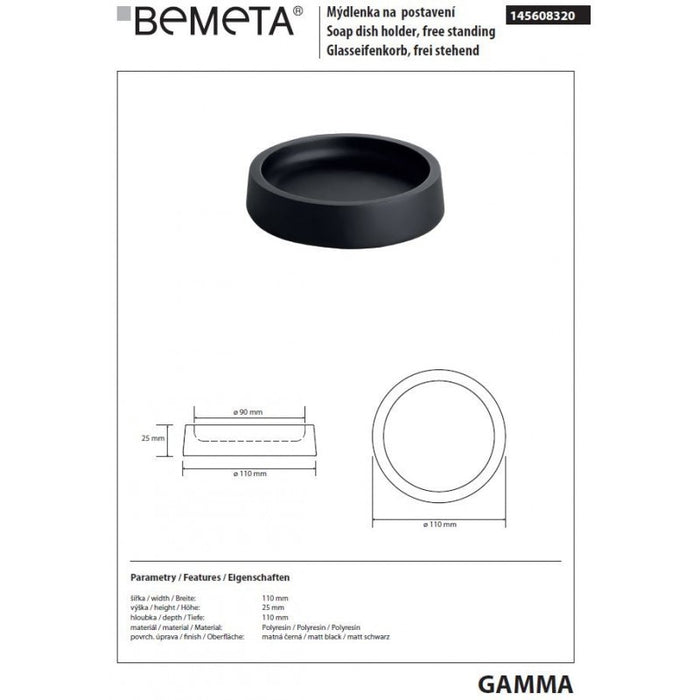 GAMMA Portasapone Rotondo da Tavolo in Resina Nera Opaca 11 x11 x2,5 cm