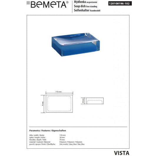 VISTA Portasapone da Appoggio in Resina Blu 11 x7 x3 cm