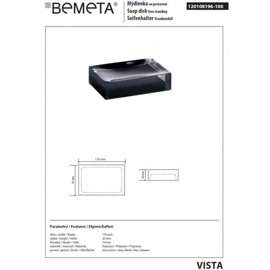 VISTA Portasapone da Appoggio in Resina Nera 11 x7 x3 cm