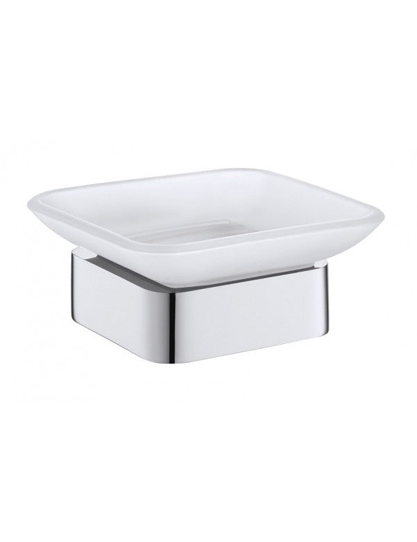 Portasapone quadrato da parete SOLO in vetro e ottone cromato 10,4 x4,5 x11 cm