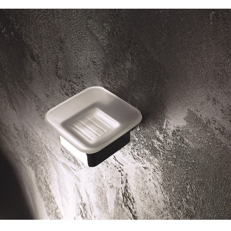 Portasapone quadrato da parete SOLO in vetro e ottone cromato 10,4 x4,5 x11 cm