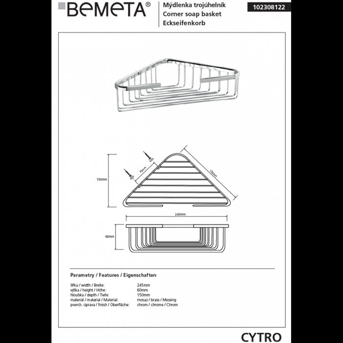 CYTRO Portasapone Corner Grill in ottone cromato 24,5x15x6 cm