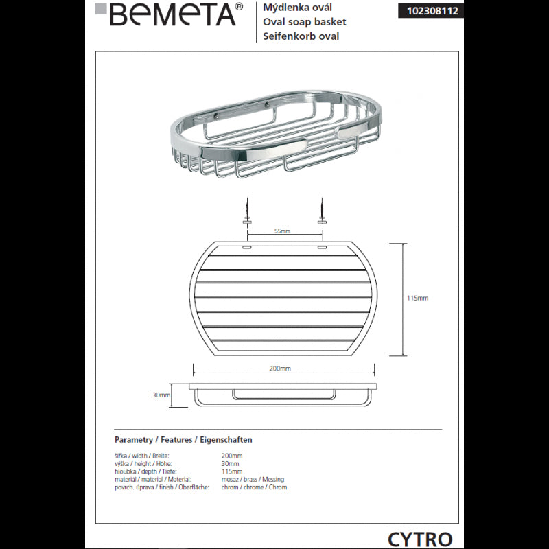 CYTRO portasapone a griglia ovale in ottone cromato 11,5x20x3 cm