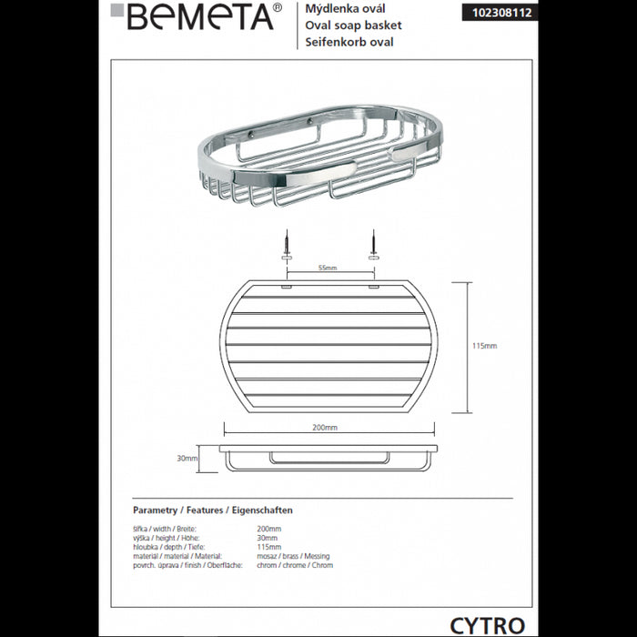 CYTRO portasapone a griglia ovale in ottone cromato 11,5x20x3 cm