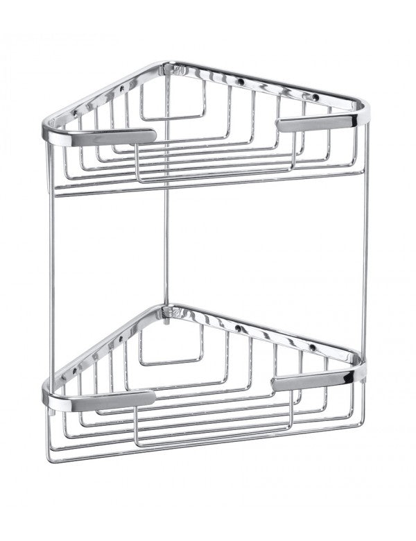 CYTRO Portaoggetti angolare a doppio ripiano in ottone cromato 16x15,5x32,5 cm